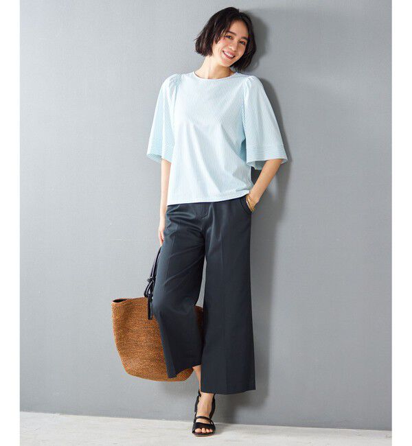 自由区「【洗える】リヨセルコットンストライプ カットソー」|Tシャツ・カットソー|