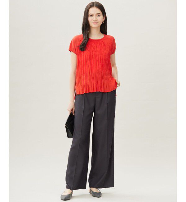 自由区「【洗える】ジョーゼットプリーツコンビ カットソー」|Tシャツ・カットソー|