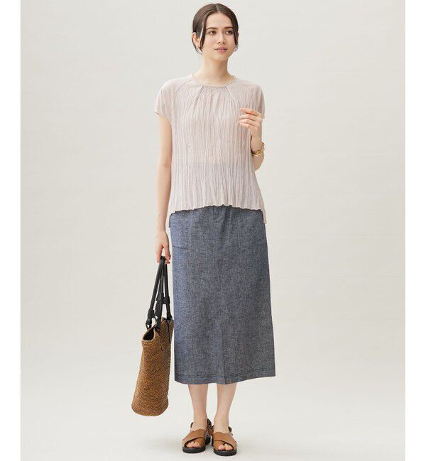 自由区「【洗える】ジョーゼットプリーツコンビ カットソー」|Tシャツ・カットソー|