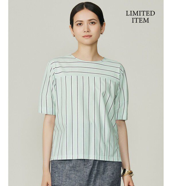 自由区「【WEB限定・洗える】ストライプハイゲージジャージー カットソー」|Tシャツ・カットソー|グリーン