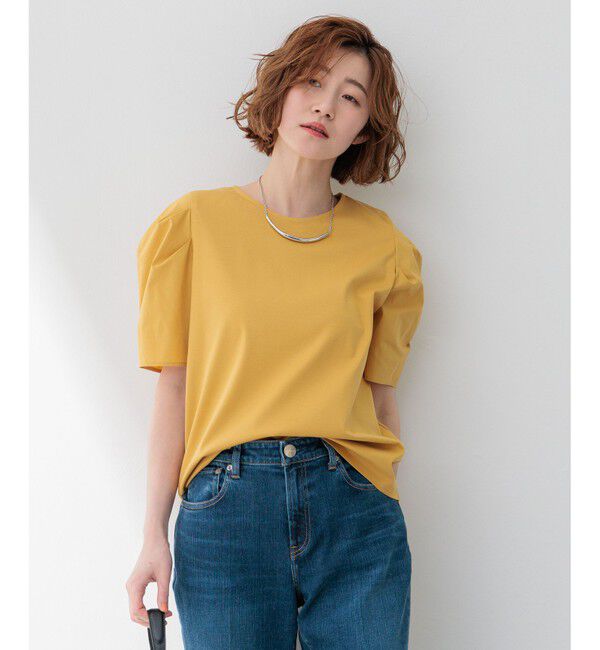 23区「【洗える】スムースデザイン タックディテール カットソー」|Tシャツ・カットソー|イエロー系