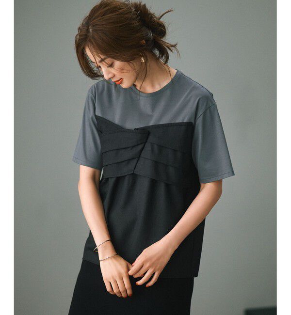 23区「【WEB限定カラーあり/洗える】スムースデザイン コンビ カットソー」|Tシャツ・カットソー|グレー系