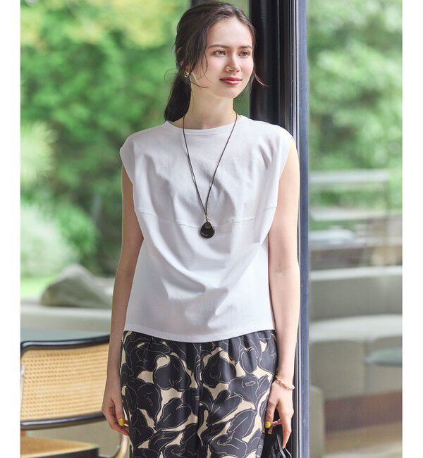 23区「【SLOW/一部店舗限定】ライトツイストコットン 切り替えデザイン Tシャツ」|Tシャツ・カットソー|ホワイト系