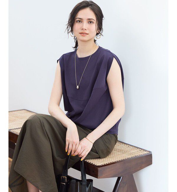 23区「【SLOW/一部店舗限定】ライトツイストコットン 切り替えデザイン Tシャツ」|Tシャツ・カットソー|パープル系