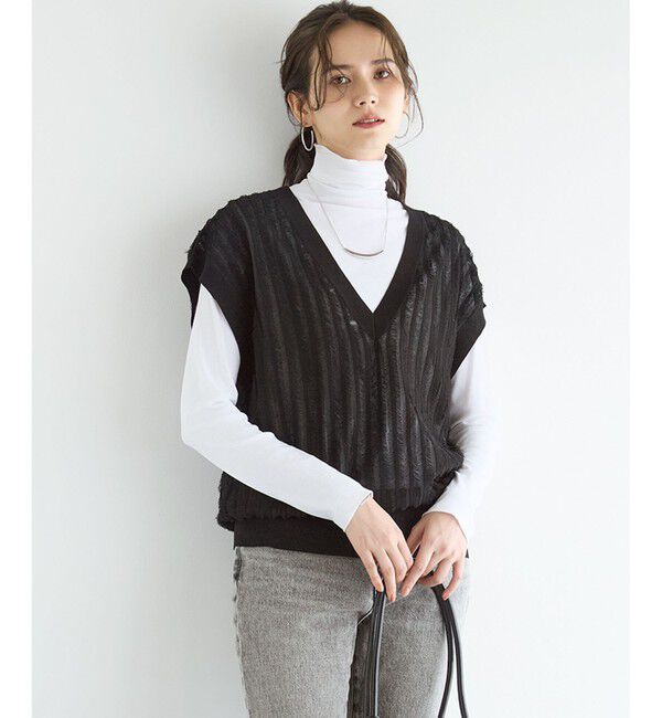 23区「【SLOW/一部店舗限定】フリンジニット ジレ」|ニット・セーター|ブラック系
