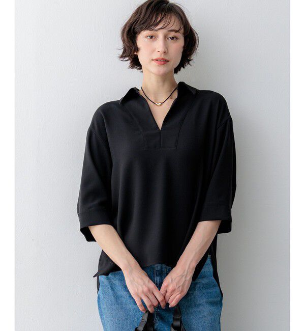 23区「ストレッチジョーゼット スキッパー ブラウス」|シャツ・ブラウス|ブラック系