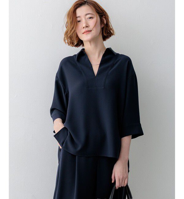 23区「ストレッチジョーゼット スキッパー ブラウス」|シャツ・ブラウス|ネイビー系