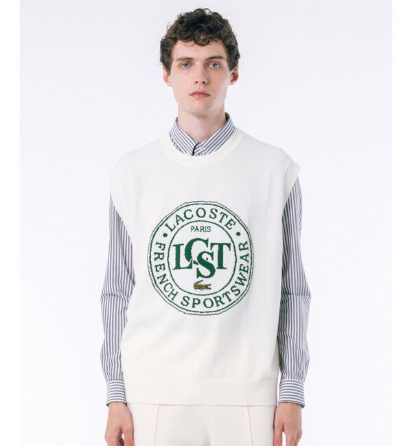 LACOSTE「ナイロン&times;コットンジャカードニットベスト」|ベスト・ジレ|ホワイト