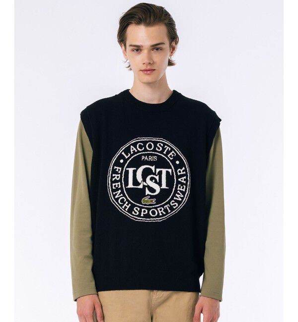 LACOSTE「ナイロン&times;コットンジャカードニットベスト」|ベスト・ジレ|ブラック