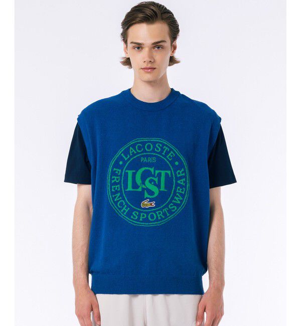 LACOSTE「ナイロン&times;コットンジャカードニットベスト」|ベスト・ジレ|ブルー