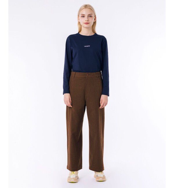 LACOSTE「ストレッチツイル ウールライクワイドパンツ」|その他|ブラウン
