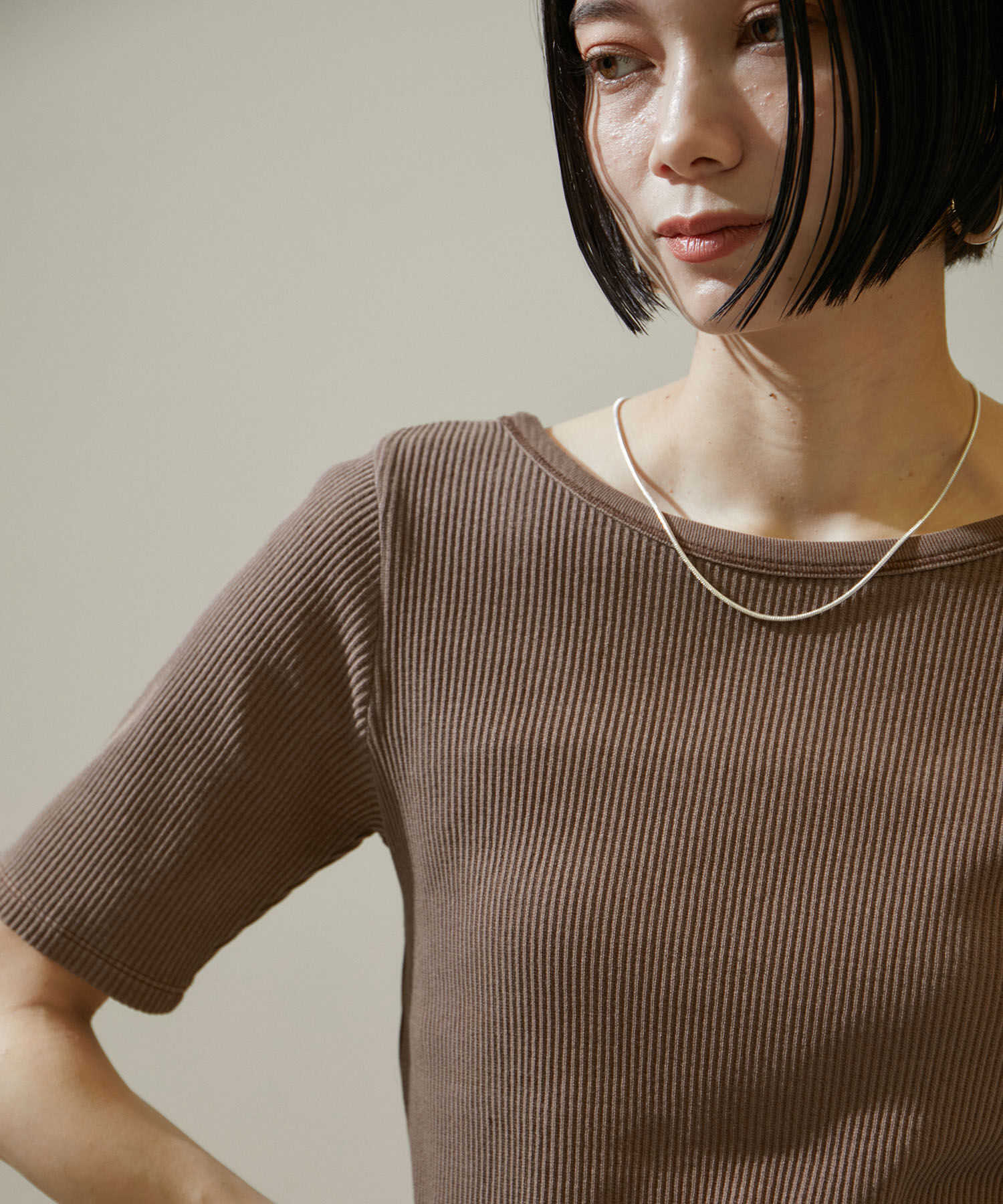 SALON adam et rope'「ヴィンテージライク2WAYリブTシャツ【セットアップ対応・洗える】」|Tシャツ・カットソー|