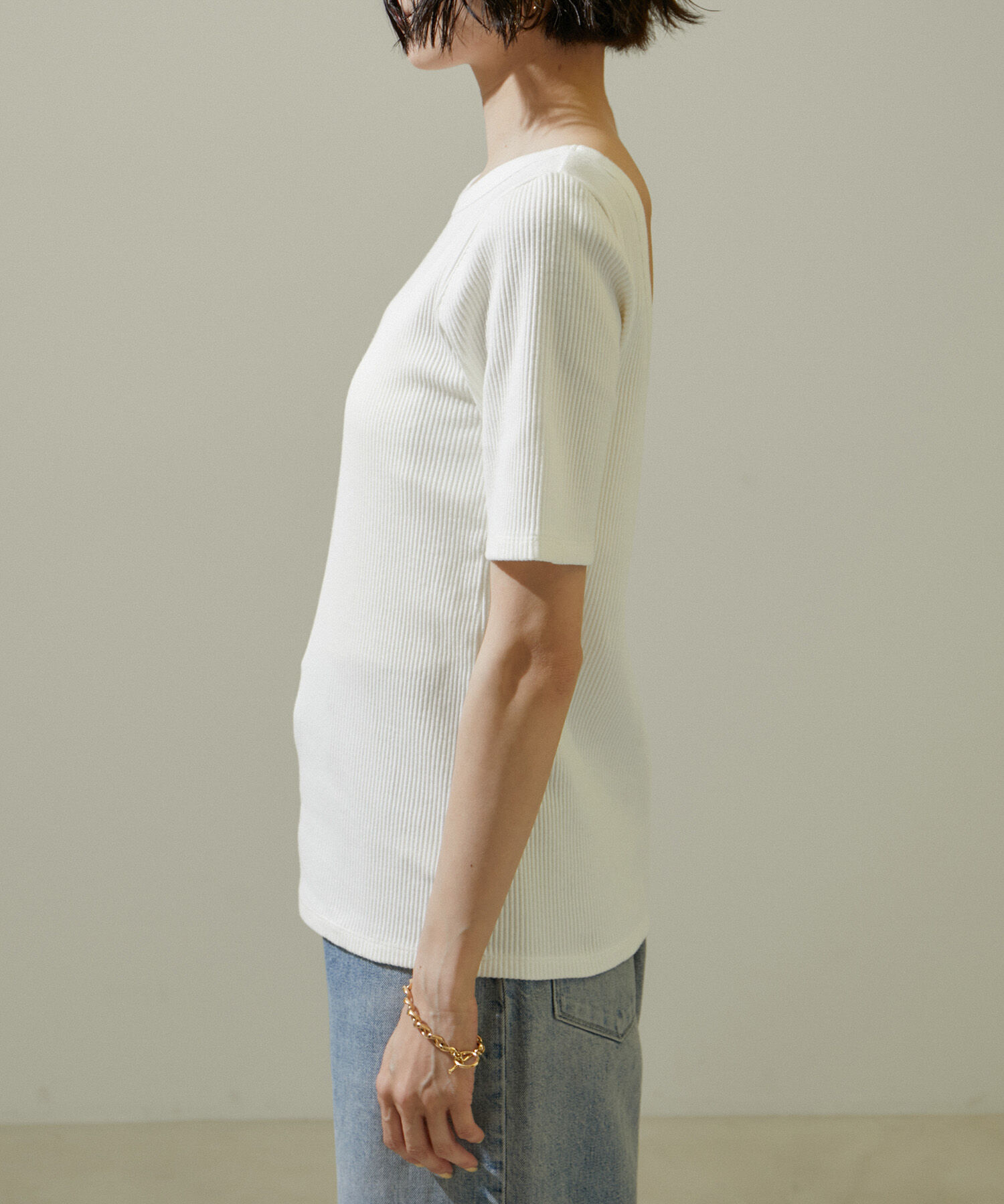 SALON adam et rope'「ヴィンテージライク2WAYリブTシャツ【セットアップ対応・洗える】」|Tシャツ・カットソー|