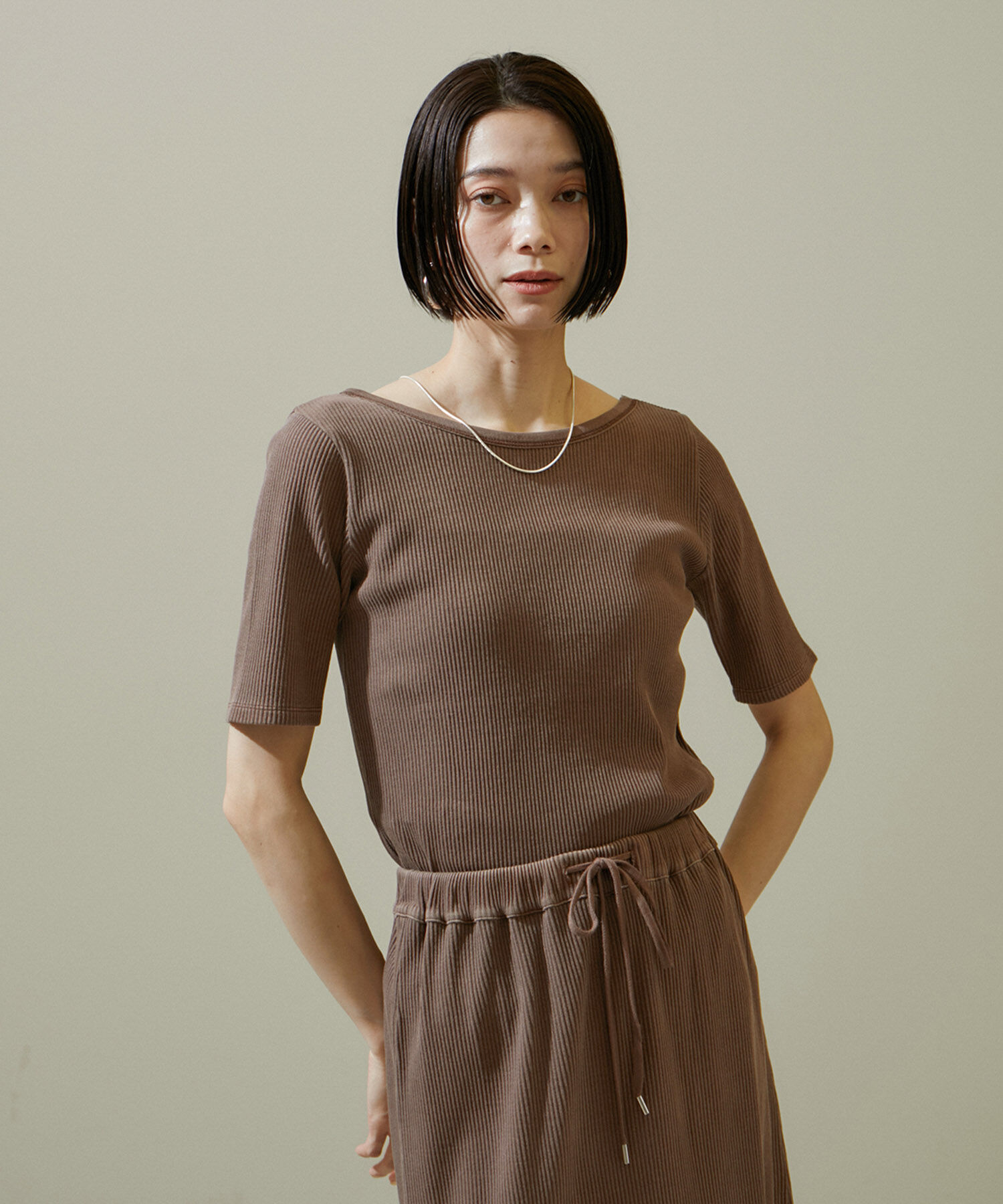 SALON adam et rope'「ヴィンテージライク2WAYリブTシャツ【セットアップ対応・洗える】」|Tシャツ・カットソー|ブラウン(22)