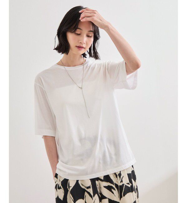 ROPE「【洗える】グレイス天竺 5分袖Tシャツ」|Tシャツ・カットソー|
