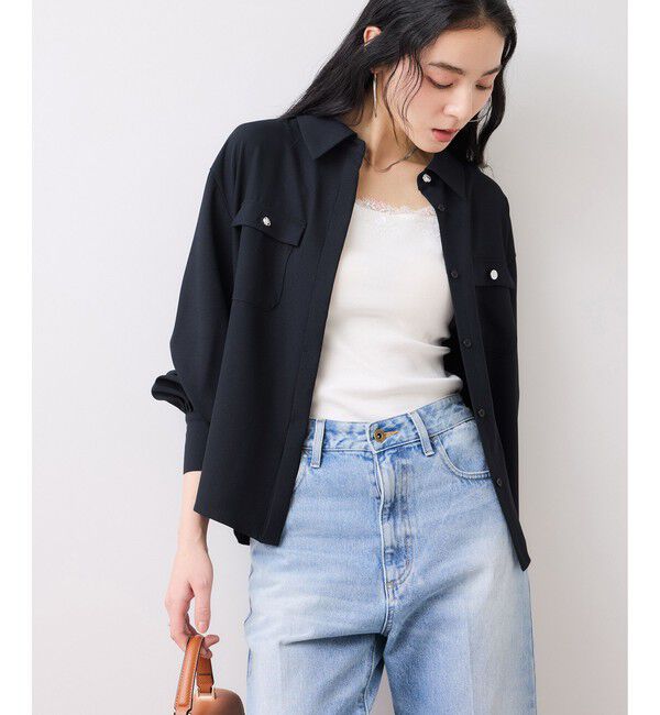 VIS「メタル釦シャツブラウス/イージーケア」|シャツ・ブラウス|ネイビー(40)