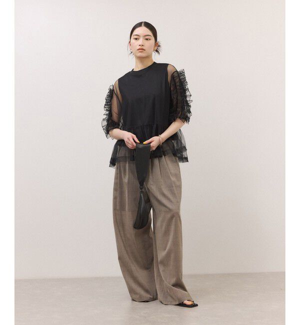ADAM ET ROPE'「【サステナブル】フリルギャザーチュールトップス」|Tシャツ・カットソー|