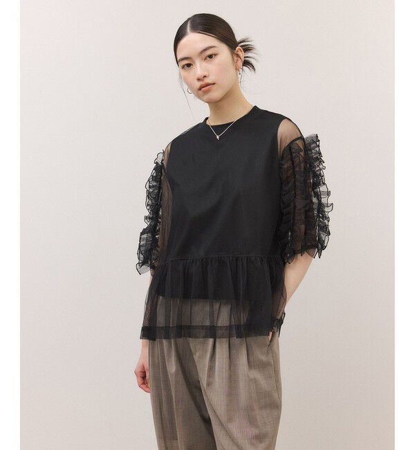 ADAM ET ROPE'「【サステナブル】フリルギャザーチュールトップス」|Tシャツ・カットソー|