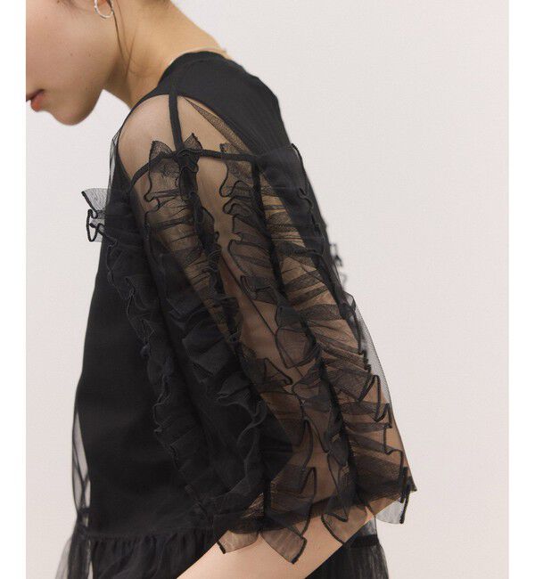 ADAM ET ROPE'「【サステナブル】フリルギャザーチュールトップス」|Tシャツ・カットソー|