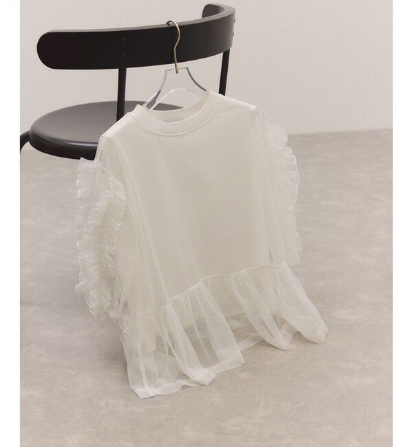 ADAM ET ROPE'「【サステナブル】フリルギャザーチュールトップス」|Tシャツ・カットソー|ホワイト(10)