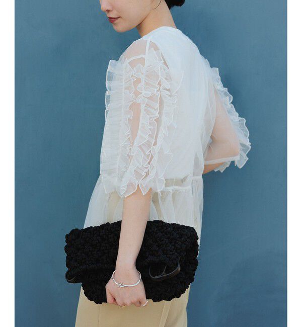 ADAM ET ROPE'「【サステナブル】フリルギャザーチュールトップス」|Tシャツ・カットソー|