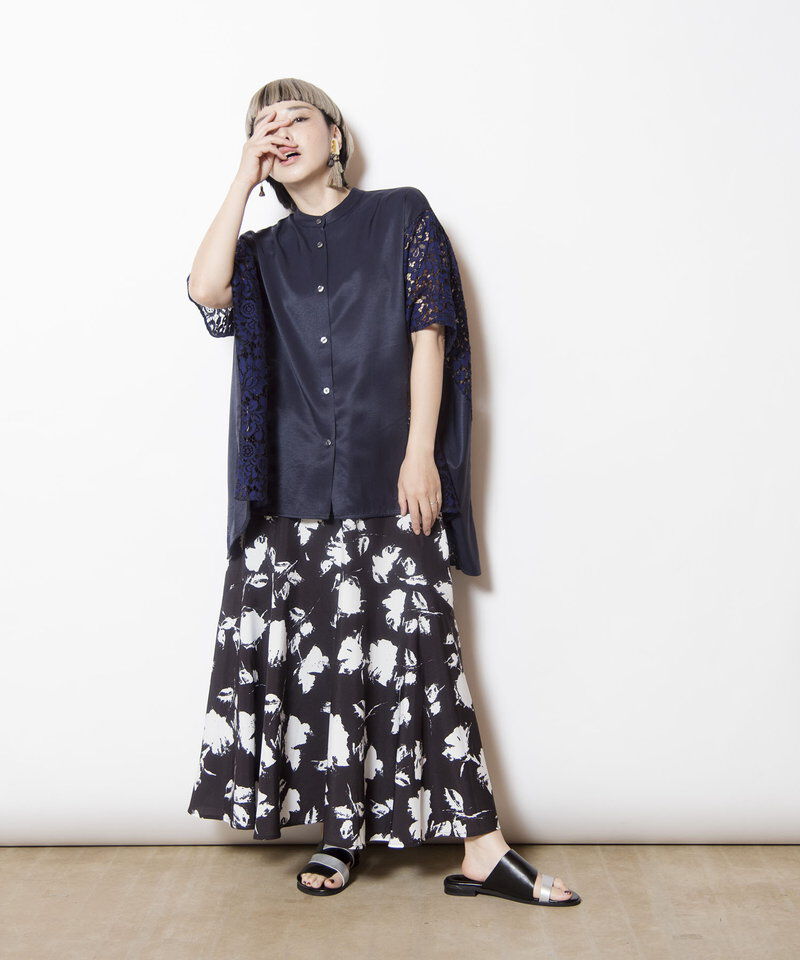  「プリントセミマーメイドスカート」|フレア|