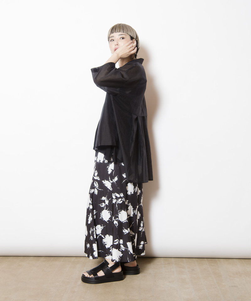  「プリントセミマーメイドスカート」|フレア|