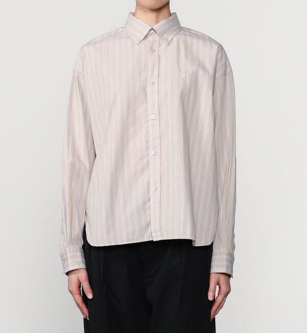 GYMPHLEX「Gymphlex | コットンストライプ ショートボタンダウン長袖シャツ WOMEN」|シャツ・ブラウス|