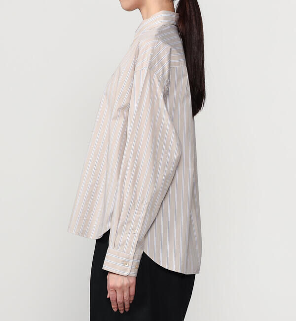 GYMPHLEX「Gymphlex | コットンストライプ ショートボタンダウン長袖シャツ WOMEN」|シャツ・ブラウス|