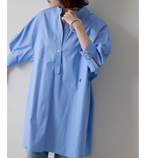  「刺繍チュニックシャツ2」|シャツ・ブラウス|サックスブルー