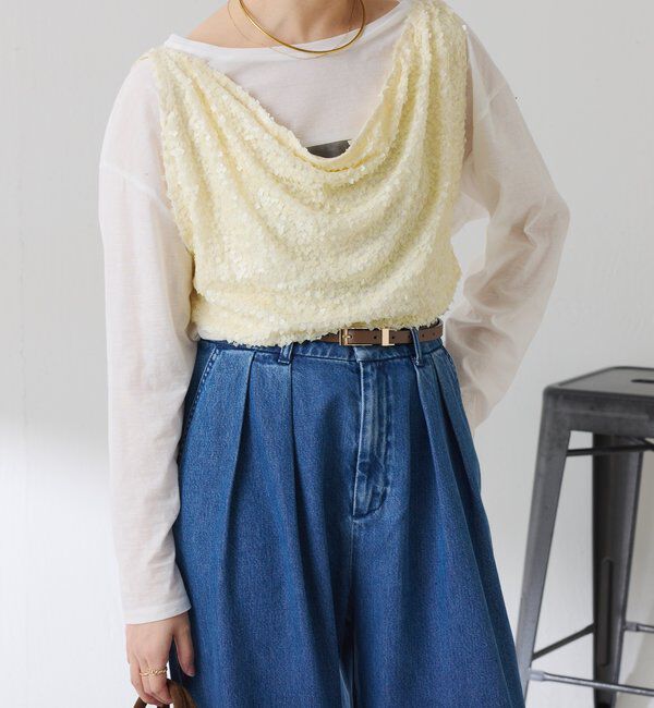  「【プラスワンアイテム】スパンコールドレープベスト」|Tシャツ・カットソー|