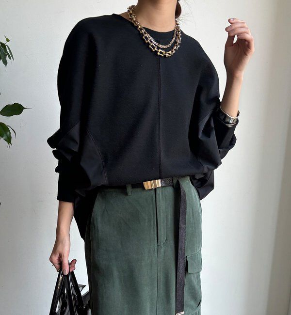  「【WEB限定】異素材切替プルオーバー」|Tシャツ・カットソー|ブラック