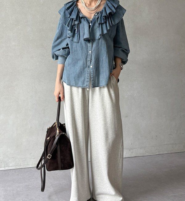  「ライトデニムフリルブラウス」|シャツ・ブラウス|