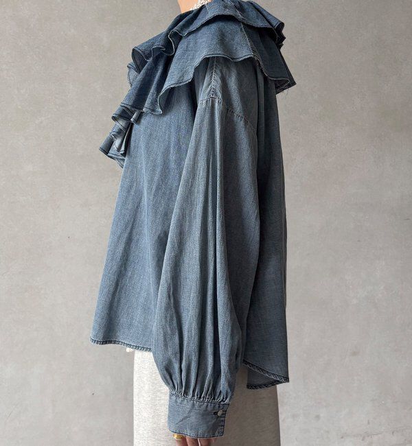  「ライトデニムフリルブラウス」|シャツ・ブラウス|