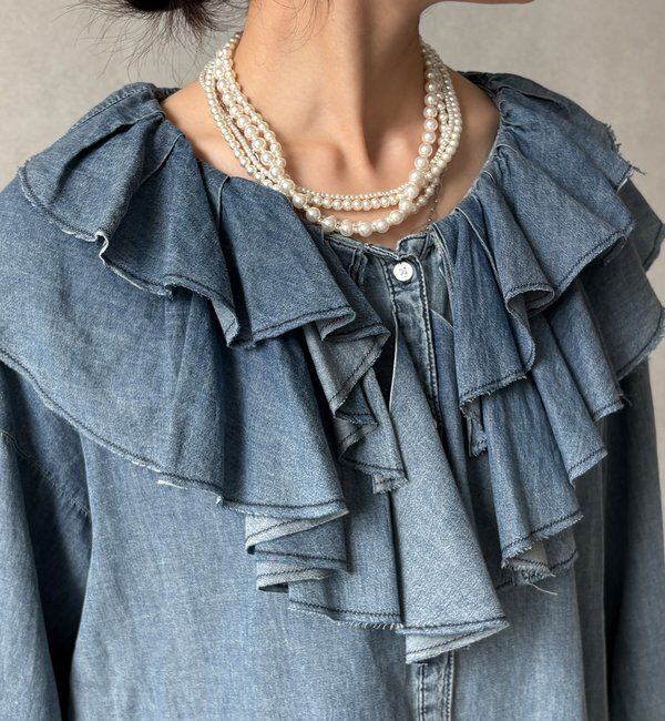  「ライトデニムフリルブラウス」|シャツ・ブラウス|