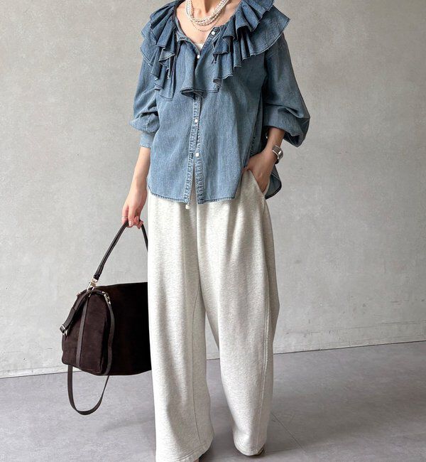  「ライトデニムフリルブラウス」|シャツ・ブラウス|