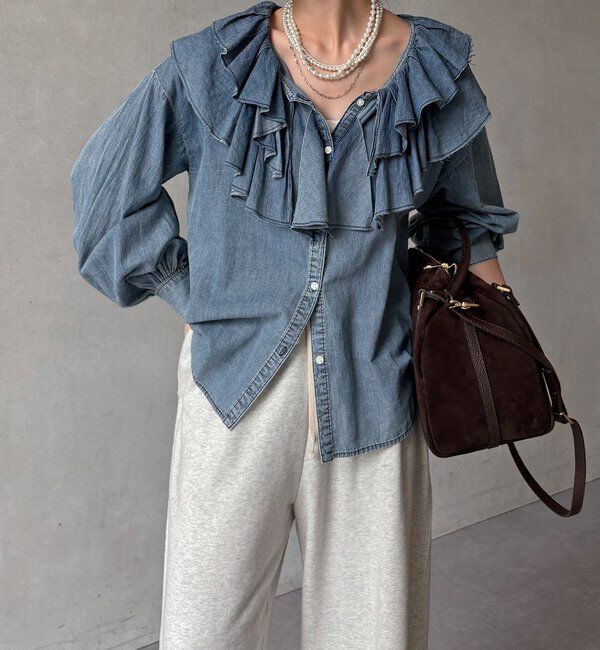  「ライトデニムフリルブラウス」|シャツ・ブラウス|