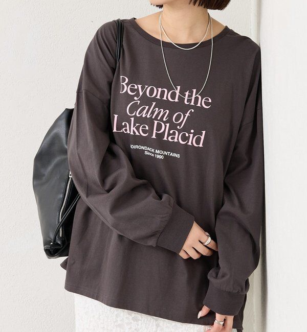  「配色BIGロゴロングTシャツ」|Tシャツ・カットソー|チャコールグレー