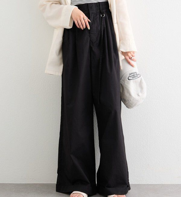  「ワイドベルトタックパンツ」|チノ|ブラック