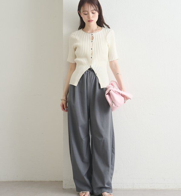  「ラウンドスリット半袖カーディガン」|カーディガン|