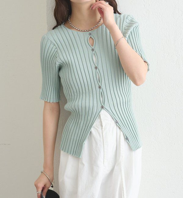  「ラウンドスリット半袖カーディガン」|カーディガン|