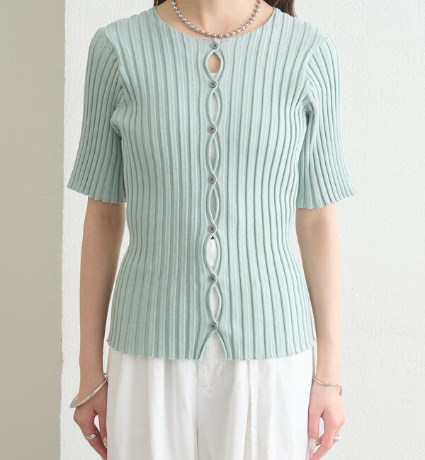  「ラウンドスリット半袖カーディガン」|カーディガン|