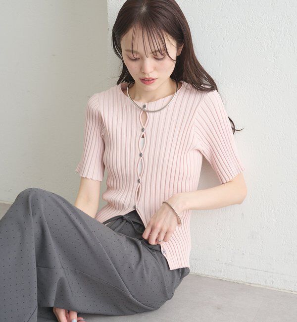  「ラウンドスリット半袖カーディガン」|カーディガン|