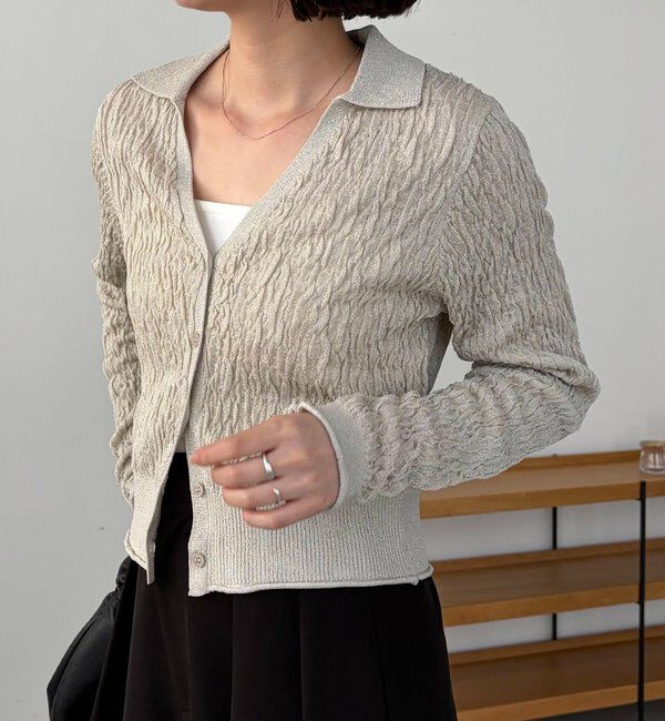  「変形シャーリングポロカーディガン」|カーディガン|ライトベージュ