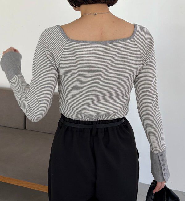  「ボーダー袖ボタンロンT」|Tシャツ・カットソー|