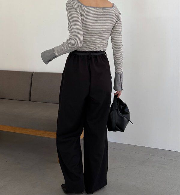  「ボーダー袖ボタンロンT」|Tシャツ・カットソー|