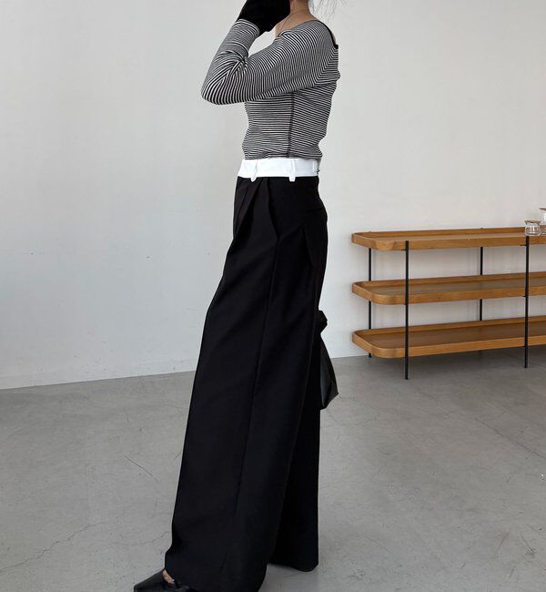  「ボーダー袖ボタンロンT」|Tシャツ・カットソー|