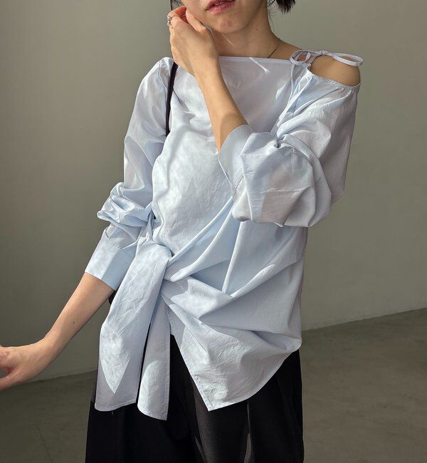  「アシメリボンブラウス」|シャツ・ブラウス|ブルー