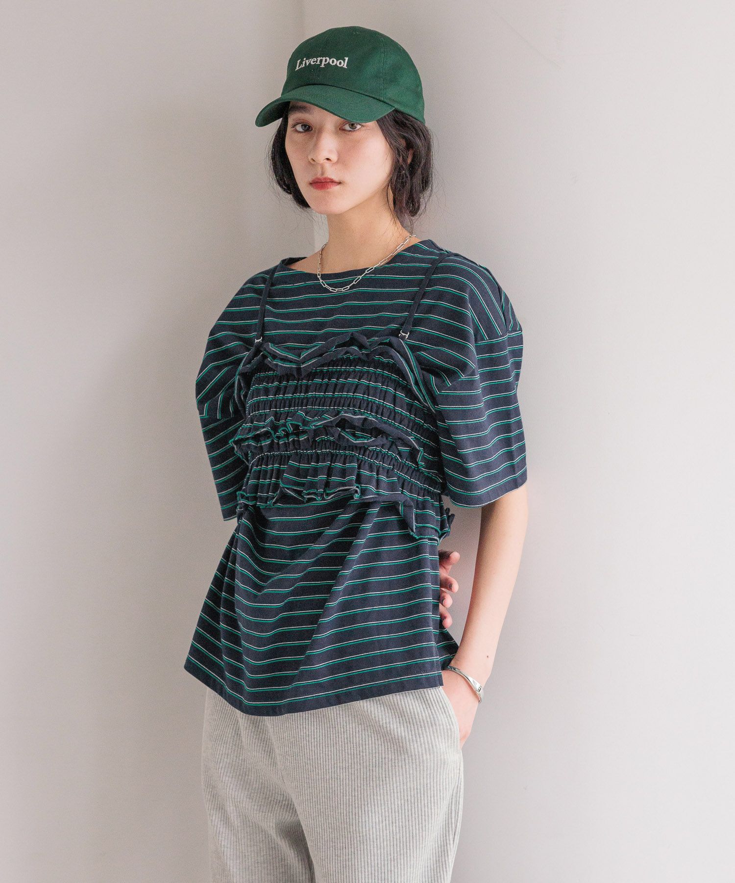 LOWRYS FARM「【セットアイテム】フリルビスチェセットＴＥＥ」|Tシャツ・カットソー|NVY