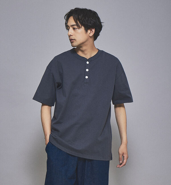 ABAHOUSE「【グッドウェア】USAコットン ヘンリーネック ショートスリーブ Tシャツ」|Tシャツ・カットソー|ブルー